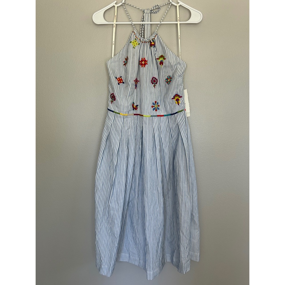 NWT Derhy Paris 100% Cotton Embroidered Halter Midi Dress M Open Back Boho - Picture 3 of 15